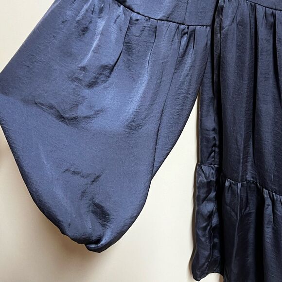 NWT & Merci Slate Blue Long Sleeve Tiered Baby Doll Dress Sz M - Picture 7 of 9